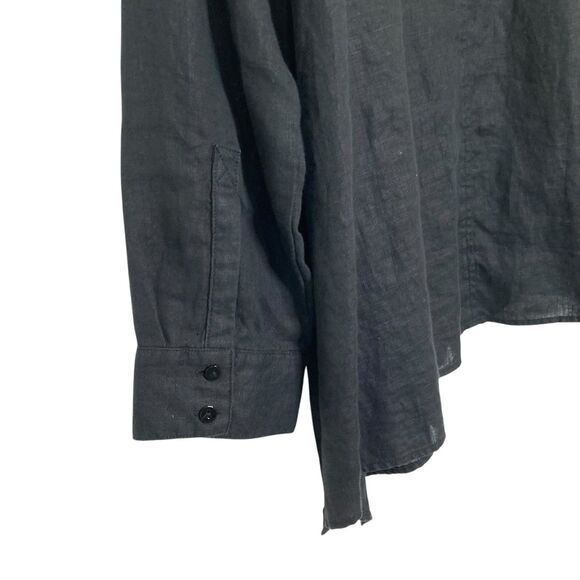 Eileen Fisher Organic Linen Oversized Button Down Shirt LP Asymmetrical Hem BLK - Picture 7 of 12
